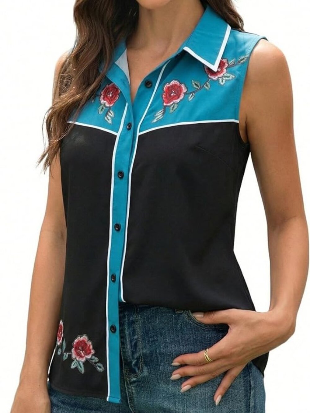 New - Western Shirts for Women Cowgirl‎ Sleeveless Tank Tops Floral Print Cowboy